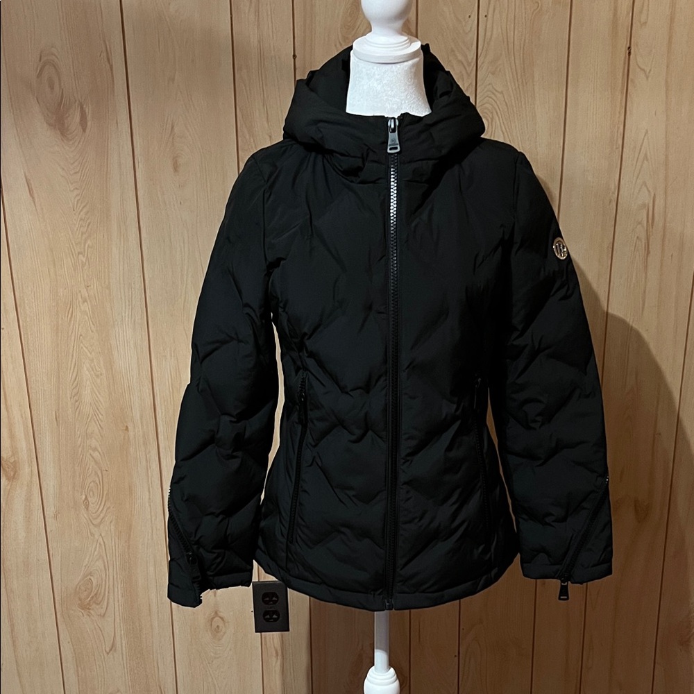 Bernardo Black‎ Chevron Quilted Hooded Puffer Jacket Size Small
